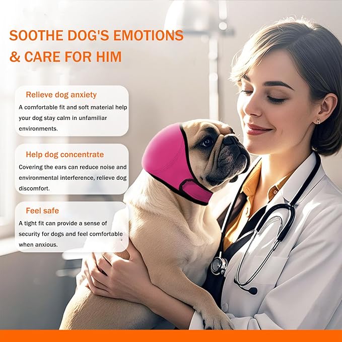 BAMY Swimming Waterproof Dog Ear Caps, Calming Large Dog Ears Cover, Pet Shower Muffs for Ear Protection for Bath for Grooming (Pink, L (Size L: Head Circumference 18"-24"))