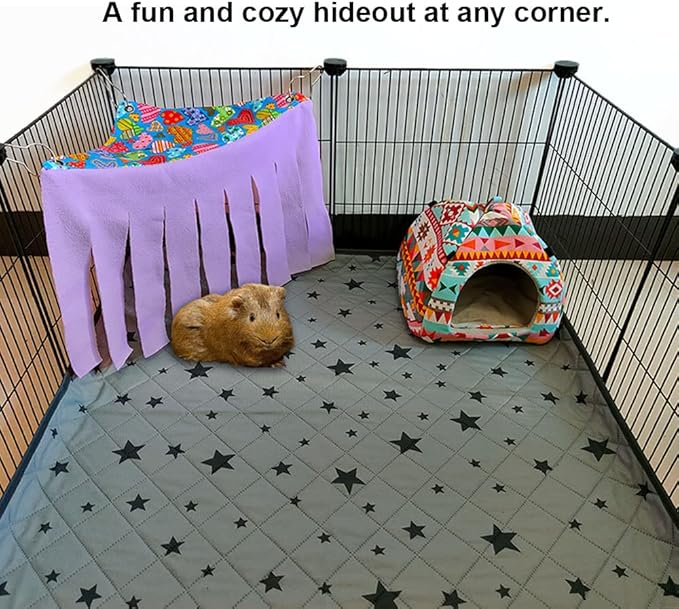 RIOUSSI Guinea Pig Hideout Hideaway Corner Fleece Toys Cage Accessories with Reversible Sides. Purple, Triangle