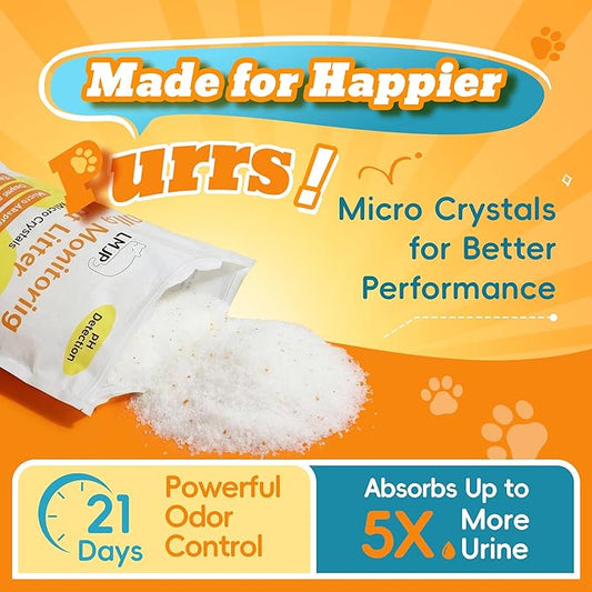 LMJP Health Monitoring Cat Litter — Super Odor Control, Color Changing for Early UTI Detection| 17.2lb, Non Clumping, Low Dust & Tracking, Micro Silica Crystals, Unscented — 3 Month Supply (4 x 4.3lb)