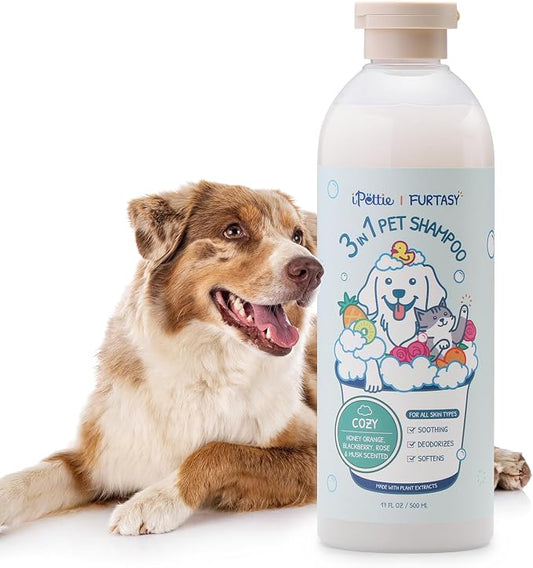 iPettie Furtasy Pet Shampoo, Cozy Scent 3-in-1 Shampoo with Aloe & Herbal Extracts, Soothing, Deodorizing, Softening, Alcohol-Free, No Synthetic Dyes, 500ml