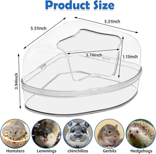 PINVNBY Large Hamster Sand Bath Container Chinchilla Dust Bathroom Small Animal Bathtub Transparent Gerbil Litter Box with Spoon for Dwarf & Syrian Mice Lemming (Star-Shaped Opening)