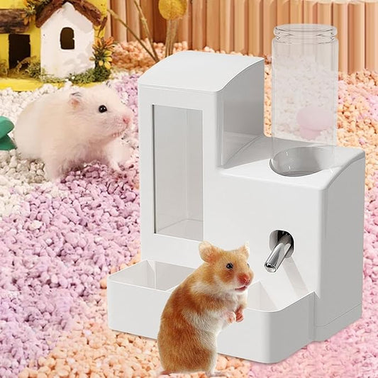 3 in 1 Hamster Automatic Feeder Dispenser Easy to Clean Container Feeding Station for Home Ferrets Bunny Small Animal Patio, White 120ml Bottle