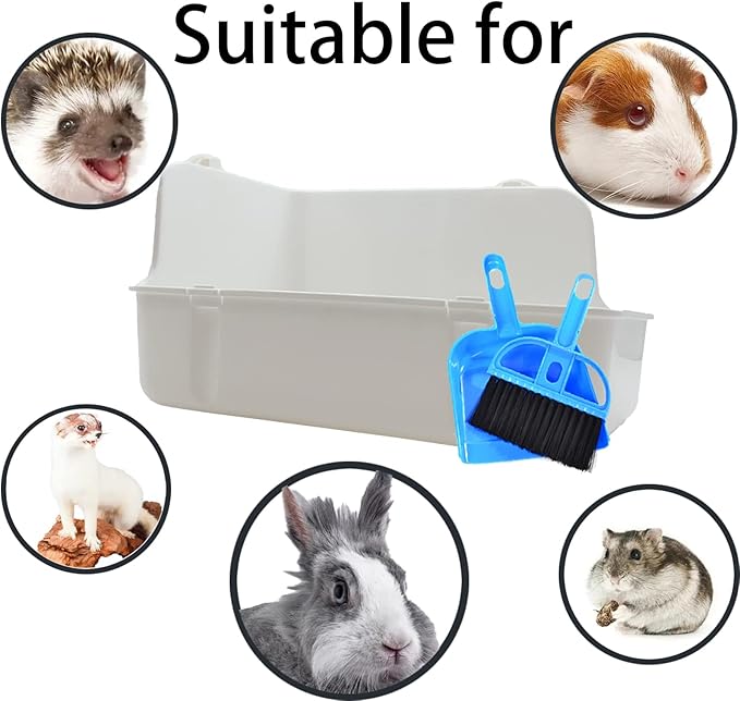 Rabbit Litter Box for Cage Corner Bunny Toilet Small Animal Potty Training with Dustpan Broom Chew Toys for Chinchilla Ferret Hedgehog Gerbil (10 Pcs)