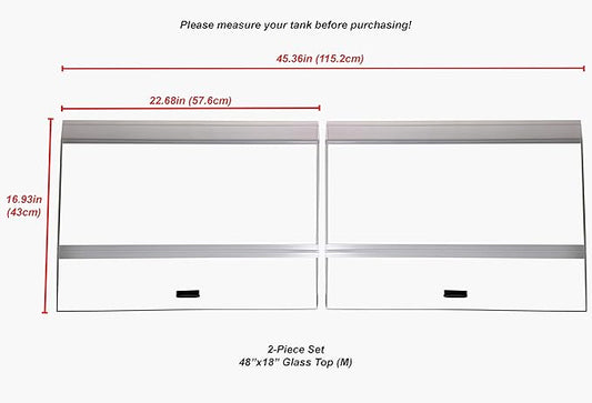 H2Pro 48x18 Glass Canopy 2 Piece Set for 70/75/90/110 Gallon Aquarium Fish Tank (22.68 x 16.93 x 0.16in)