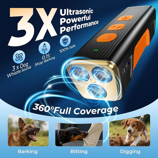 Ultrasonic Dog Bark Deterrent Devices 3X Anti Barking Device for Dogs,Humane Dog Training Tools with LED Flashlight & Beep,Rechargeable Bark Control for Indoor Outdoor Safe & Effective Trainer