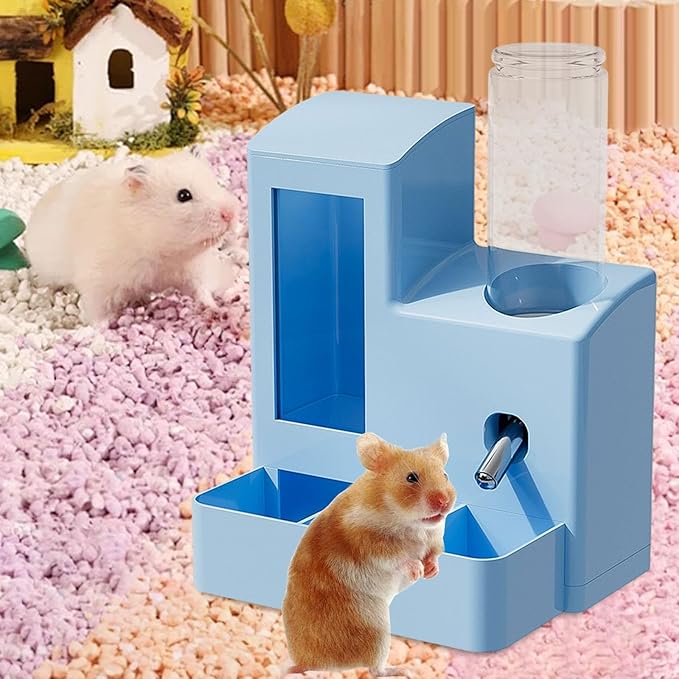 Gralara 3 in 1 Hamster Automatic Feeder Container Accessories Bowl Feeding Station Dispenser for Ferrets Patio Small Animal Terrace, Blue 120ml Bottle