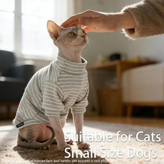 Sphynx Cat Clothes Fleece Cats&Small Dogs Pullover Sweater | Soft warm fleece, covers belly. Stretchy, easy on. Washes well. For small dogs & cats: daily walks, naps, AC rooms.