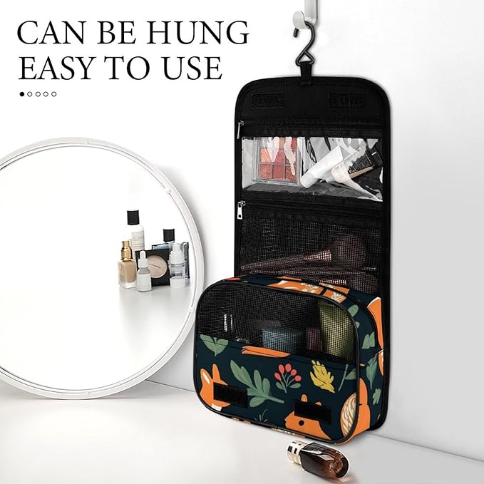Toiletry Bag Travel Bags with Hanging Hook Hanging Multifunctional Makeup Bags Floral Squirrels Portable Cosmetic Bag