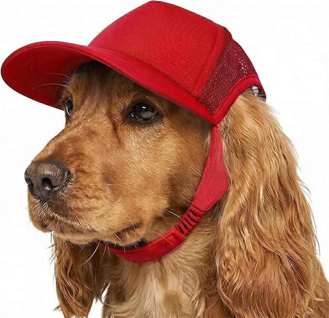 Tuff Pupper Dog Baseball Cap | UV Protection Dog Sun Hat | Breathable Lightweight Design | Secure Adjustable Chin Strap | Quick-Dry Fabric | Reinforced Brim | Small Medium Large Dogs (Red, M)