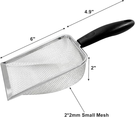Hordion Cat Litter Scoop Stainless Steel Mesh Scooper, 2mm Mesh Non-Stick Coated Metal Litter Shovel Fine Sand Litter Scooper for Litter Box Kitten Pooper Lifter, Black