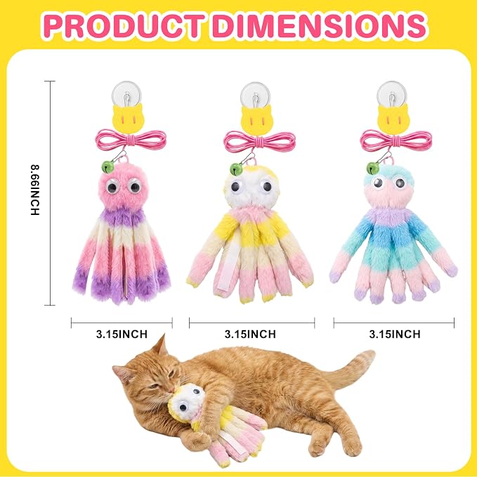 Walfront Octopus Door-Hanging Cat Wand Toy – Interactive Teaser with Swinging Tentacles, Hands-Free Self-Play Toy for Indoor Cats & Boredom Relief