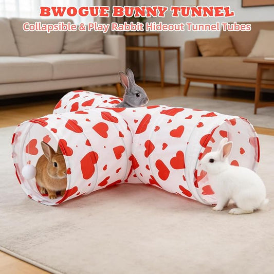 BWOGUE Bunny Tunnels & Tubes Collapsible 3 Way Bunny Hideout Small Animal Activity Tunnel Toys for Dwarf Rabbits Guinea Pigs Kitty