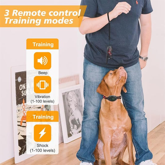 2 in 1 Dog Shock Collar - Bark Collar with Remote, w/3 Remote Training Modes, Beep, Vibration 1300Ft Dog Training Collar for for Small Medium Large Dogs (Red)
