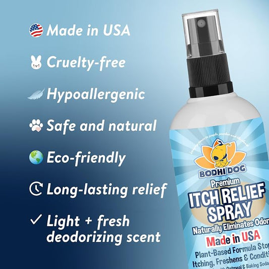 Bodhi Dog Itch Relief Spray - Natural Relief for Dry, Itchy, Allergic, or Bug-Bitten Skin - Safe for Dogs & Cats - Soothing Oatmeal Formula - Made in USA (Oatmeal, 4 Fl Oz)