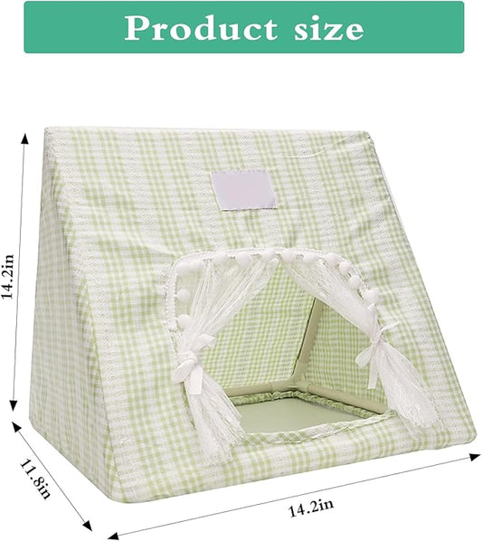 Hamster Hideout Tent with Curtain,Bunny Hideout, Machine Washable Guinea Pig Hide Tent Houses & Habitats, Triangular Hideout Shelter Small Animal Bed,Ferret, Rat, Chinchilla, Squirrel(Green)