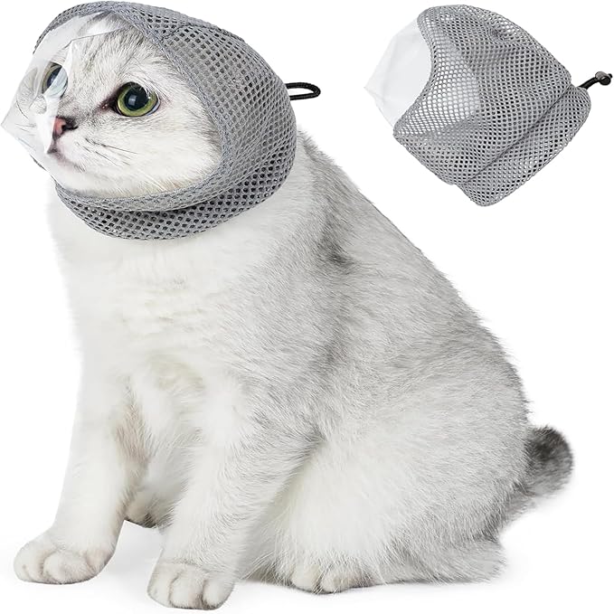 Cat Muzzle Adjustable Anti-Bite Head Cover - Breathable Grooming Mask for Nail Trimming, Bathing & Vet Injections, Safe Fit for Cats (S)
