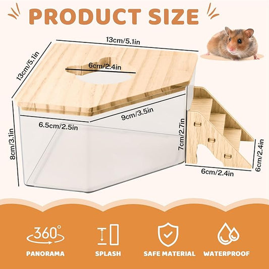 Hamster Sand Bath Box Container, Hamster Bath Sand Gerbil Sand Bath Hamster Dust Bath, Hamster Litter Box Chinchilla Dust Bath Hamster Accessories(Pentagon+Ladder) (Pentagon+Ladder)