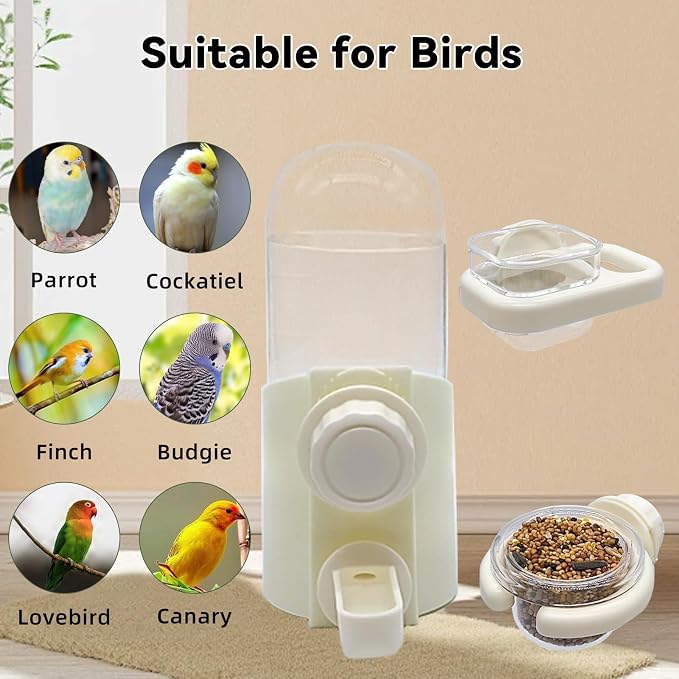 Bird Water Dispenser Automatic Bird Feeder for Cage Set, No Mess Parakeet Water Food Dispenser for Parrots Cockatiels Finches Budgies (3PCS, Yellow)