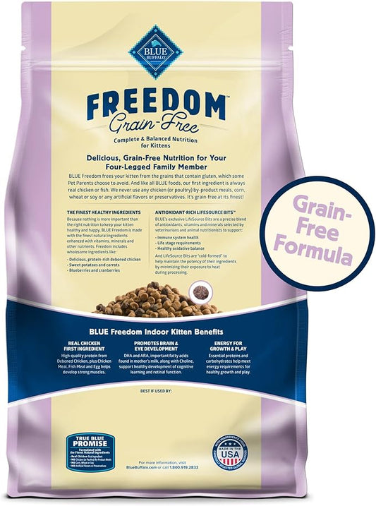 Blue Buffalo Freedom Grain-Free Indoor Dry Kitten Food with DHA, Complete & Balanced Nutrition for Kittens, Chicken Recipe, 5-lb. Bag