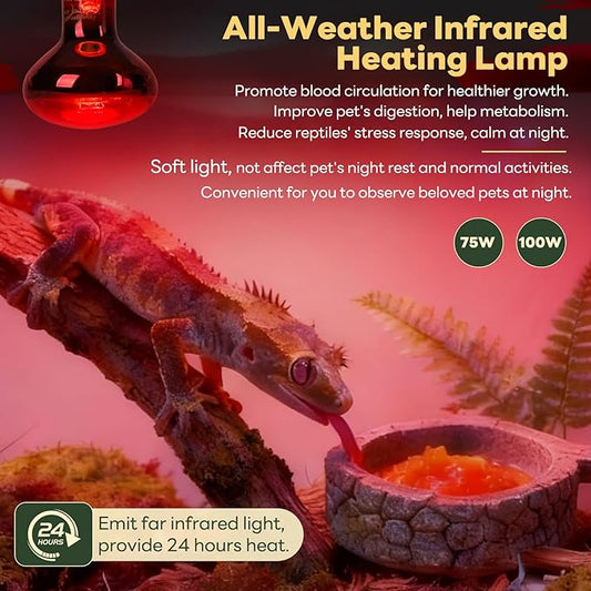 Reptile Heat Lamp Bulbs, 2 Pack 100W Infrared Heat Lamp Red Light Bulb Basking Bulb Terrarium Night Light for Bearded Dragon Chameleon Turtle Snake Gecko Lizard Chicken Tank Accessories, Red