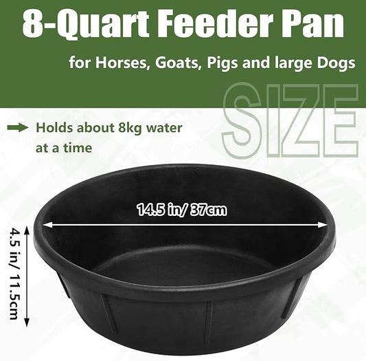 Sadnyy 5 Pcs 8 Quart/ 2 Gallon Rubber Feeder Pan, Rubber Feed Pan Utility Horse Feed Bucket Dog Bowl Horse Feeder for Cats Dogs Goats Chicken Dust Bath Container Animal Feeding, 14.57 x 4.5 inches
