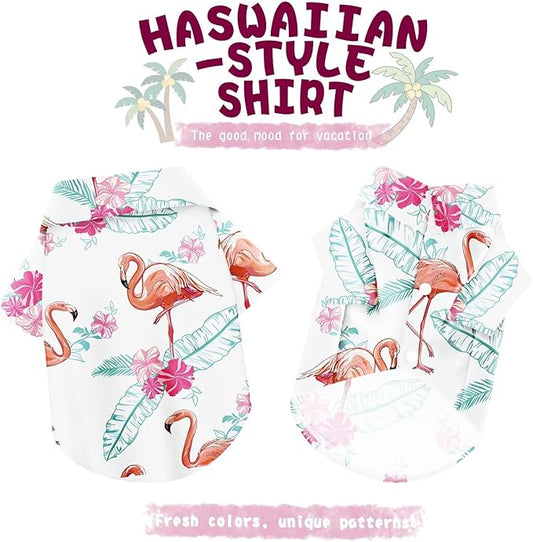 Hawaiian Dog Shirt – Lightweight and Breathable Summer T-Shirt with Tropical Prints, Fun Beach Outfit for Small, Medium, and Large Dogs, Perfect for Hot Days and Outdoor Vacation.Flamingo XL