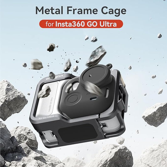 Aluminum Cage for Insta360 Go Ultra, Multifunction Protective Frame Housing Case for Insta360 Go Ultra Accessories, with Quick-Release Mount Adapter and 1/4 Cold Shoe for Light Microphone