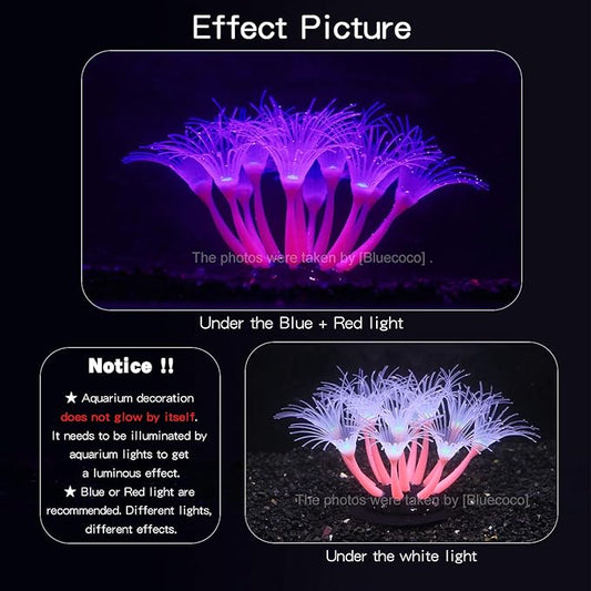 Artificial Flowers Soft Silica Gel Moves Naturally with Water Flow, Aquarium Decorations Glow in The Dark, Glowing Coral Ornaments for Fish Tank Decorations (Pink, Sunflower)