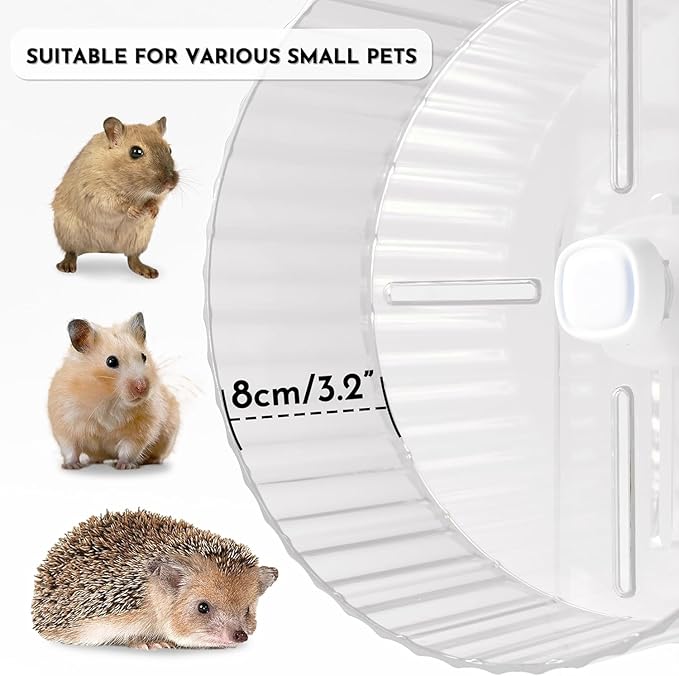 Silent Hamster Wheel 8.3inch Adjustable Height Turtle Wheel Turtle Tank Accessories Dwarf Hamster Quiet Wheel, Hedgehog Wheel, Gerbil Wheel, Small Pet Exercise Wheels (White)