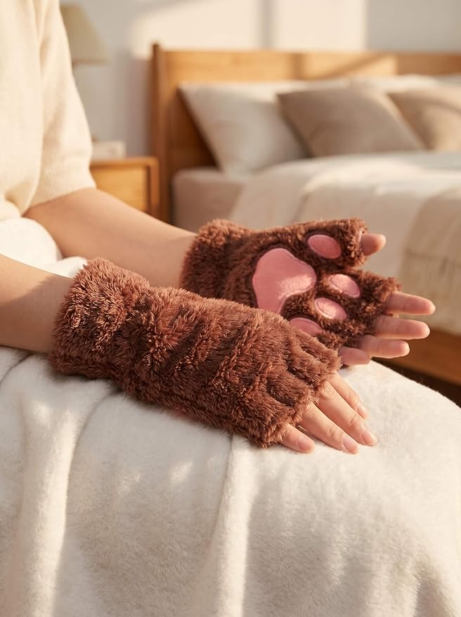 OTPEH Cat Paws Gloves Fingerless Bear Furry Paw Cute Hand Gear Cosplay Costume Accessories