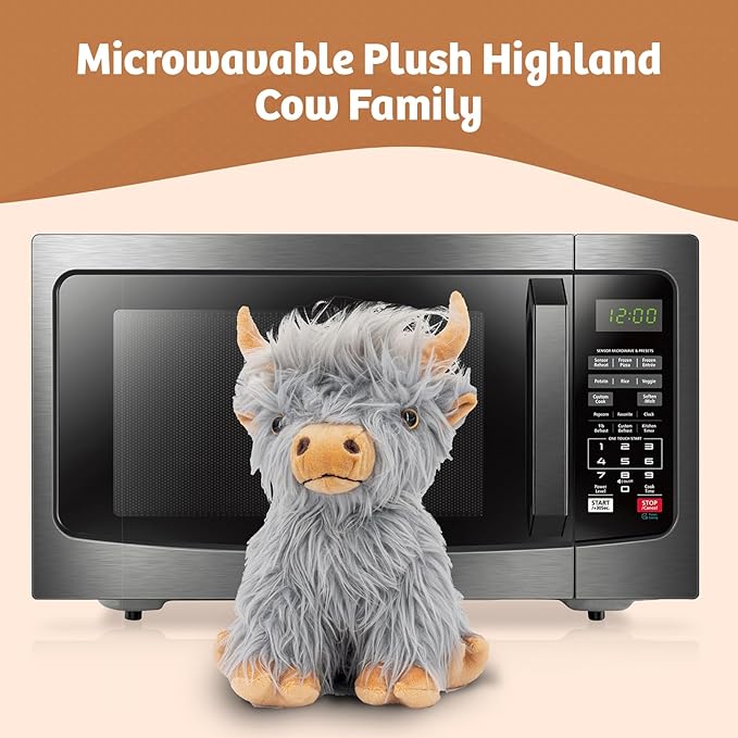 Marysun Highland Cow Stuffed Animal Toy, Gray Microwavable Highland Cow Gift for Girls and Kids, 9.8in, 1.65lb