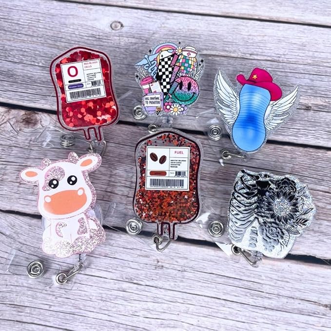 Cute Flying Cowgirl Peanut Badge Reel Fun Retractable ID Holder Clip Lanyard for Nurse CNA Tech Women Mom Maternity Medical Healthcare Worker Hospital Office Staff Sparkle Name Tag Accessories Gift