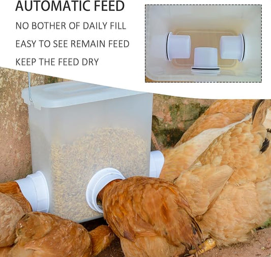 Automatic Chicken Feeder and Waterer Set Chicken Feed Bucket with 3 Feeders Ports Poultry Waterer Water Cups