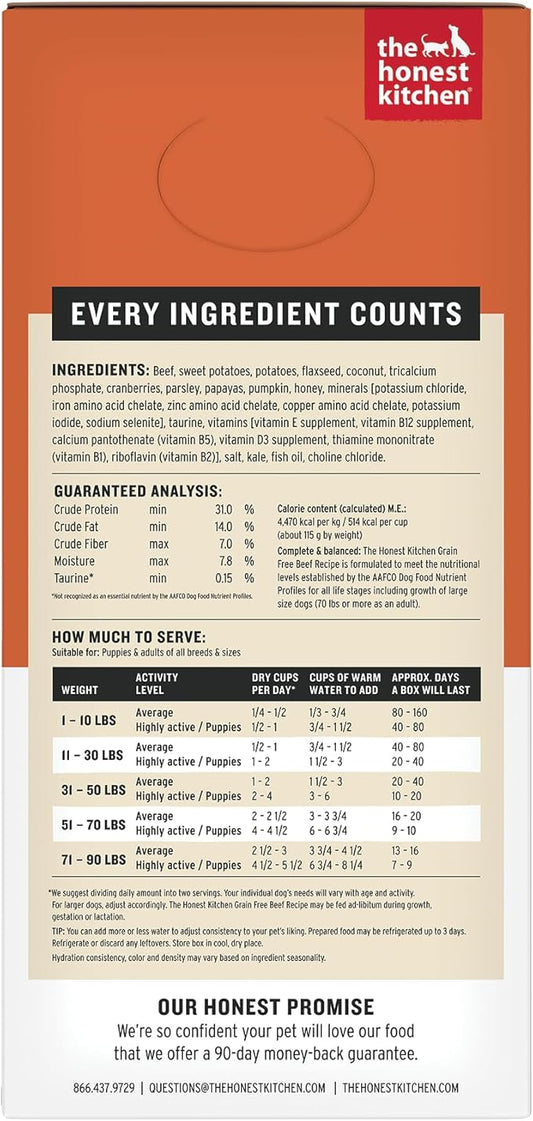 The Honest Kitchen Human Grade Wholemade™ Dehydrated Dog Food, Grain Free Beef 10 lb (makes 40lbs)