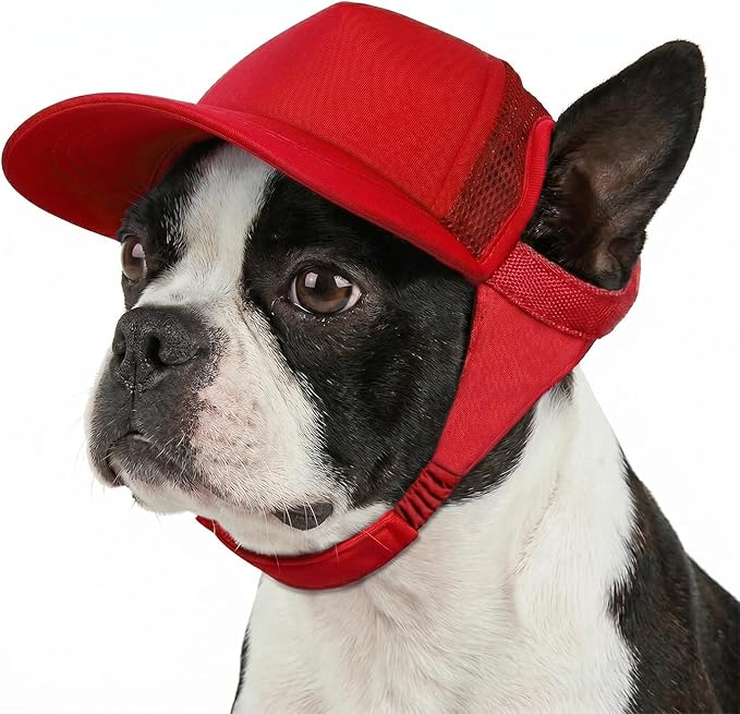 Tuff Pupper Dog Baseball Cap | UV Protection Dog Sun Hat | Breathable Lightweight Design | Secure Adjustable Chin Strap | Quick-Dry Fabric | Reinforced Brim | Small Medium Large Dogs (Red, S)