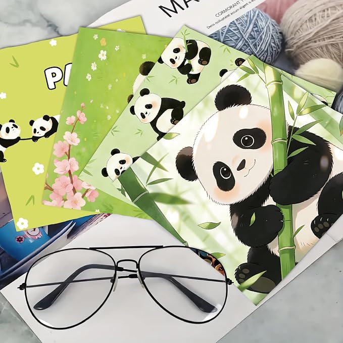 CREATCABIN 6Pcs Glasses Cleaning Cloth Microfiber Cleaning Cloths Suede Fiber Glasses Cleaner Wipes Soft Washable Microfiber Reusable for Eyeglasses Camera Lens Laptops Screens Phone 6 x 6 Inch Panda