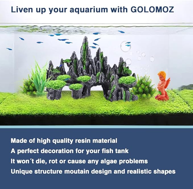 Large Fish Tank Decorations - Fish Tank Decor Aquarium Rock Mountain View Aquarium Ornament Tree House Cave Fishtank Rocks for Large Fishtank Glofish Tank Decorations