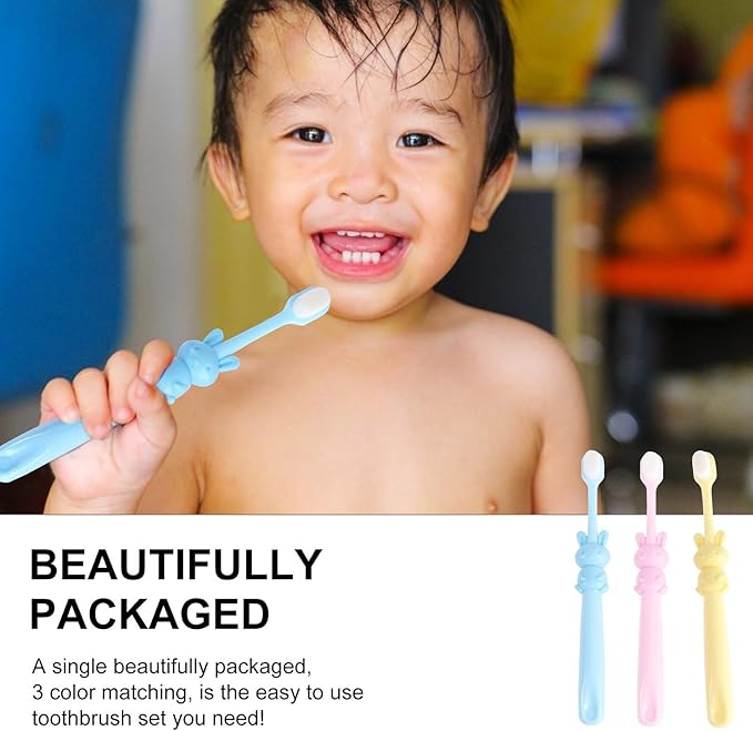 3pcs Toothbrushes for Babies and Ages 2-8, Manual Soft Bristle Oral Care Tool, Cartoon Rabbit Design, Gentle Cleaning for Teeth