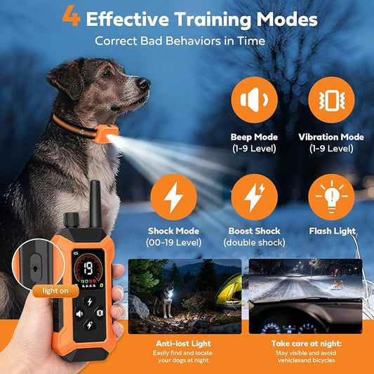 Dog Shock Collar with Light 2 Pack (5–150Lbs), 4400FT Waterproof 2 Dog Training Collar with Remote Control 5 Training Modes Rechargeable Electric Dog Collar, E Collars for Small Medium Large Dogs