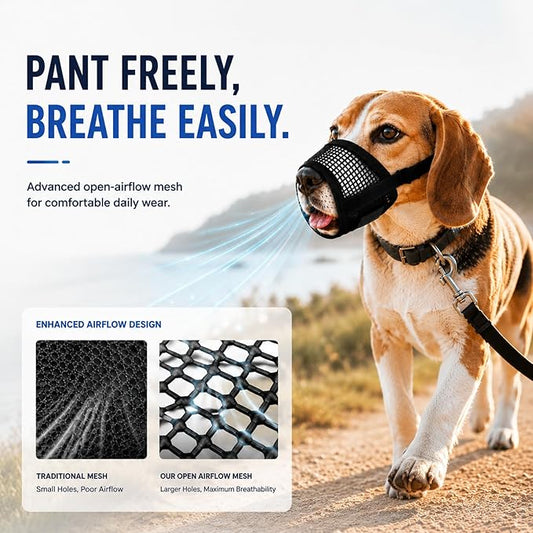 Dog Muzzle, Soft Air Mesh Muzzles for Small Sized Dogs, Breathable Dog Mussels for Scavenging Biting Licking & Barking, Adjustable Mouth Guard for Grooming, Allows Panting and Drinking (Black,S)