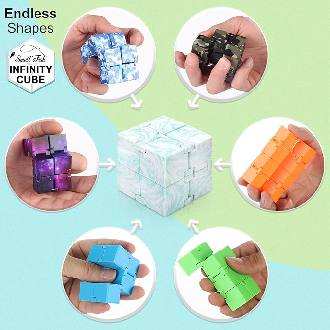 SMALL FISH Infinity Cube Sensory Fidget Toy, Sensory Tool EDC Fidgeting Game for Kids and Adults, Cool Mini Gadget Best for Stress and Stress Relief, Hand-Held Fidget Toy (Marble)