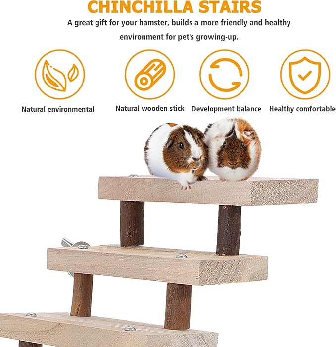 NUOBESTY Small Animal Wooden Ladder Platform Cage Bridge Guinea Pig Habitat Climbing Toy for Rabbit Hamster Bunny Squirrel Hedgehog Chinchilla Rat Mouse