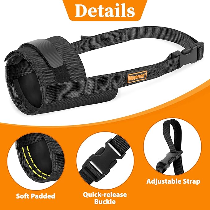 Mayerzon Dog Muzzle for Large Medium Small Dogs, Adjustable Fit, Soft & Sturdy Fabric, Prevents Fierce Barking Biting Chewing, Ideal for Grooming Walking Vet Visits, Allows to Pant Drink (Black, S)