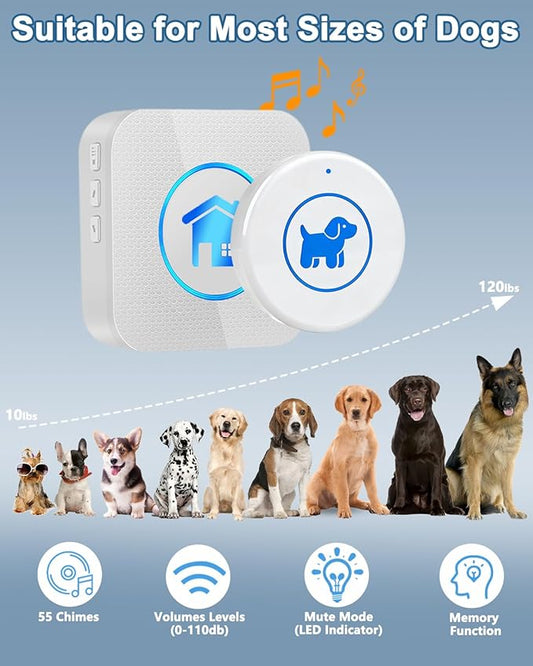 Dog Door Bell 2026 Enhanced Touch, Wireless Doggie Doorbell for Potty Training to Go Outside, IP65 Waterproof, 1000ft Range, 55 Melodies, 5 Modes & Adjustable Volume, 2 Buttons - White