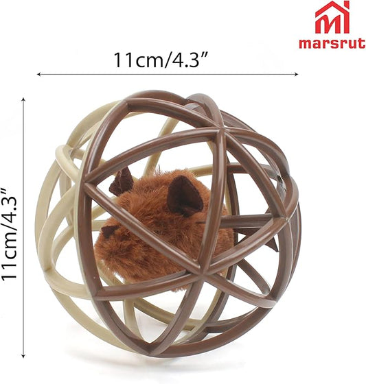 Squeaky Mouse Ball Cat Toy with Simulated Sound, Mouse Inside Cage, Squeky Balls for Cats to Play with Indoor, Squeak Interactive Plastic Funny Toys Best for Chewing Training Playing Chasing (Beige)