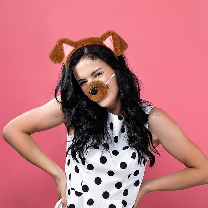 SATINIOR Puppy Dog Costume Set Ears Headband Nose Bow Tie Tail Animal Cosplay for Halloween