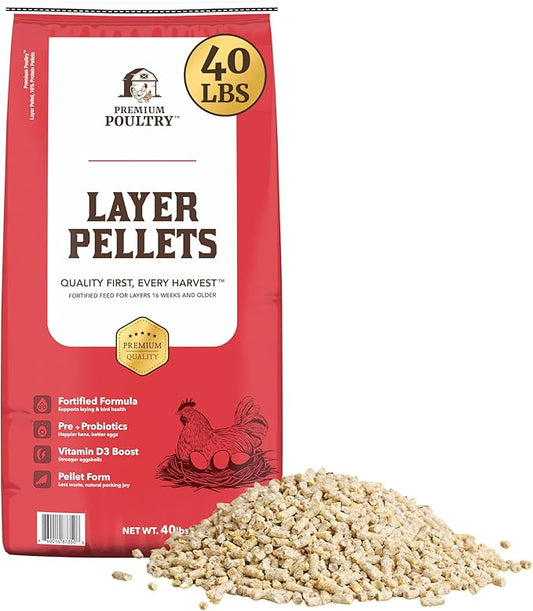 Layer Pellet Chicken Feed, 16% Protein Poultry Feed for Laying Hens, Supports Egg Production, Strong Eggshells & Calcium Absorption with Vitamin D3, Made in USA, 80 lbs