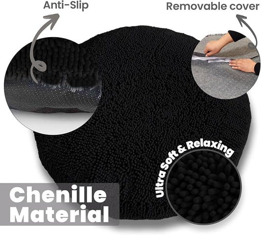 Muddy Mat® Cloud K-9 Bed for Dogs & Cats, Soft & Relaxing Donut Dog Bed, Chenille Material, Removable Cover, Washable & Dryer Safe–Black Small(25'x25')