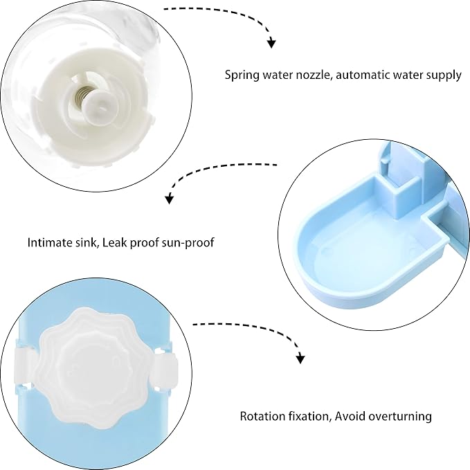 Rabbit Water Bottle,17oz Automatic Rabbit Water Bowl Dispenser Hanging Small Animal Water Bowl No Leak Water Feeder for Bunny Chinchilla Guinea Pig Hedgehog Hamster Ferret