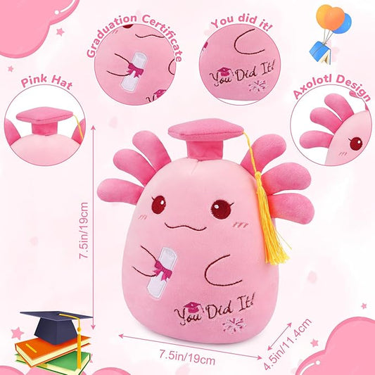 Graduation Axolotl Plush, 8 inch Graduation Stuffed Animal with Diploma Tassel Graduation Hat, 2026 Kindergarten Graduation Gifts for Kids, High School Graduation Gifts